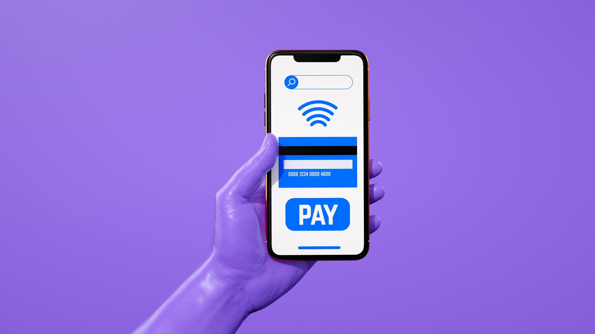 Financial Technology: Smartphone with Mobile Payment App on Purple Background, Featuring Digital Wallet Interface, Secure Payment, and Contactless Payment